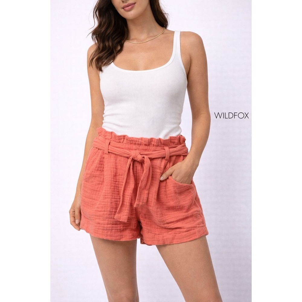 Wildfox Coral Gauze Paperbag‎ Waist Tie Shorts XS